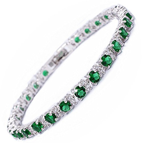 RIZILIA Eternity tennisarmband [18 cm/7 tum] med runda slipade ädelstenar CZ i 18 K vitguldpläterad, enkel modern elegans