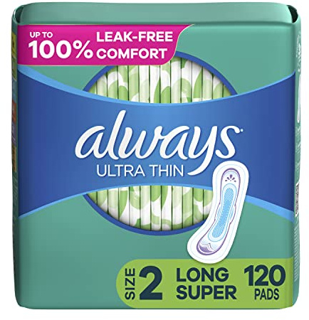 Always Ultra Thin Feminine Pads Without Wings for Women, Size 2, Long Super Absorbency, Unscented, 40 Count x 3 Pack (120 Count Total) (Packaging May Vary)