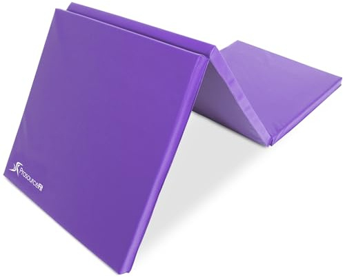 ProsourceFit Tri-Fold Folding Thick Exercise Mat 6'x2' with Carrying Handles for MMA, Gymnastics, Stretching, Core Workouts, Purple