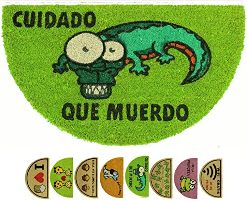 LucaHome - Felpudo de Coco Natural 70x40 Con Base Antideslizante, Divertido 'Cuidado Que Muerdo', Absorbente Para Entrada Casa, Ideal Para Puerta Exterior o Pasillo