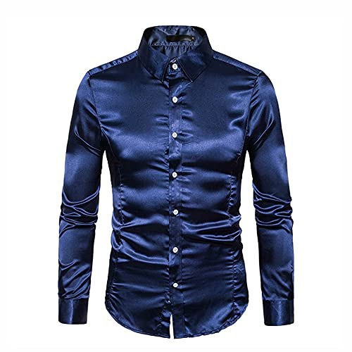 Chemise Homme Satin Lisse Chemise De Smoking De Couleur Pure pour Homme Chemise De Tenue De SoiréE pour Homme Chemise à Manches Longues à Col Boutonné Chemise d'affaires DéContractéE Chemise