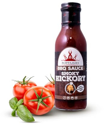 Poppamies BBQ Nogal Ahumado - Salsa Barbecue Ahumada Estilo Americano sin aditivos, Ideal para Hamburguesas y Costillas - Picante: 0/10-410g