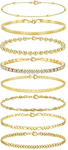 KALVICA Armband Damen Gold 14 Karat Vergoldet, Edelstahl Gold Bracelet Women Set, Charm Armkette für Frauen Gold, Verstellbare Armbänder Damen