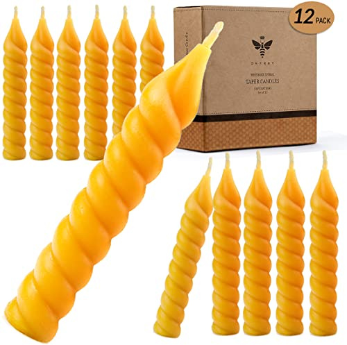 DEYBBY Natural Small Viral Beeswax Candles Set of 12, 5 inch Dripless and Smokless Twisted Pure Beeswax Candles for Home Decor & Gift Any Occasions