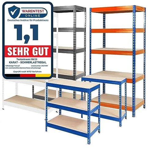 KARAT Étagère pour Charges Lourdes - Enfichable, de Cave, de Stockage, Établi - Charge Max 1250 kg - Montage Rapide et Stable (Galvanisée, 220 x 90 x 30 cm)