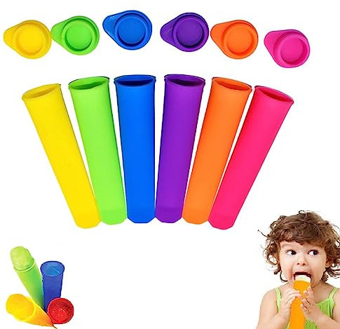 Stampi Ghiaccioli Silicone,Stampo per Gelato,Stampi per Ghiacciolo in Silicone con Coperchio,Stampi per Ghiaccioli in Silicone,DIY Riutilizzabile Stampi,per Gelato Casa,Sorbet,Yoghurt,Bevande,6 Pezzi