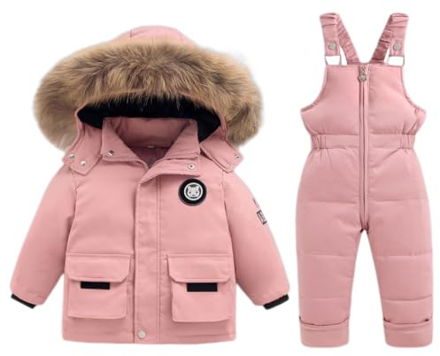 Niño Traje de Nieve Invierno Bebé 2 Piezas Chaqueta de PlumóN Abrigo con Nieve Babero Pantalones Niñas Traje de Esquiar Ropa Rosa 3-4 Años