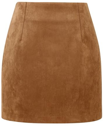 IDEALSANXUN Brown Suede Skirts for Women 2026 Fall Winter Fashion Outfits Corduroy Velvet High Waisted Bodycon Pencil Short Mini Skirt(Suede Brown, XL)