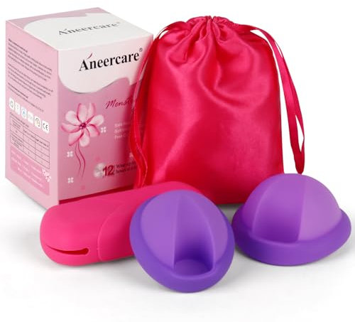 Mineup 2 Stück Menstruationsscheibe, S+L Menstrual Disc, Menstruationstasse aus Silikon, Menstruationstasse Set für Sport und Schwimmen Alternative zu Soft Tampons（Lila）