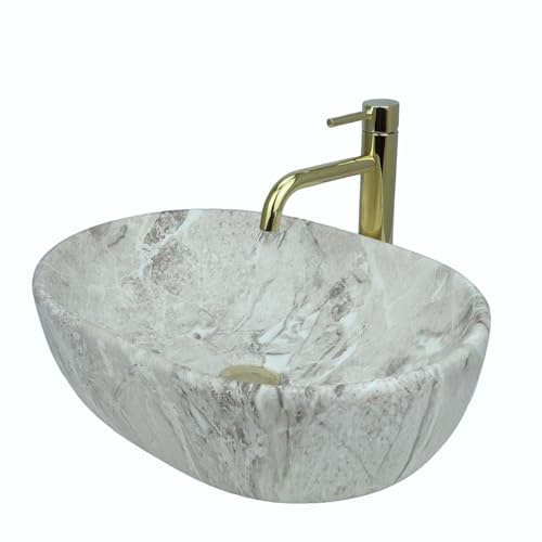 GTM Design Aufsatzwaschbecken Matt Modern Waschbecken ohne Hahnloch - Elegant Aufsatzwaschbecken Oval für Badezimmer und Gäste WC - nur Bad Waschbecken - Modell 7
