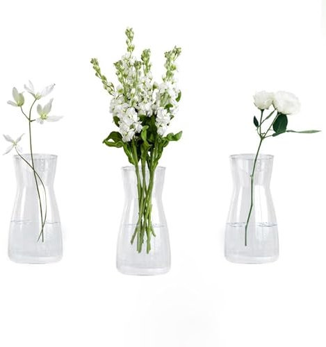 AHAQU 3PCS Clear Flower Vase, 20cm Glass Vase, Glass Vases for Flowers, Modern Vases for Home, Living Room, Office, Wedding Decor