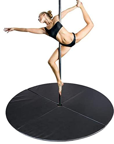 Fitness-Übungs-Pole-Dance-Crash-Matte, tragbar, faltbar, rund, Sicherheits-Pole-Dance-Matte, wasserdicht, PU-Beschichtung, EPE-Schaum, Fallschutzpolsterung (Größe: 150 x 5 cm, Farbe: Schwarz