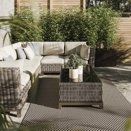 Interiyou Outdoor Teppich Wetterfest Lome - 160x230 cm Schwarz - Wasserfest für Balkon, Terrasse, Garten - Outdoorteppich passend auch für Wohnzimmer, Schlafzimmer und Küche - Aussenteppich