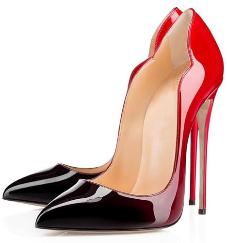 Rozhuhro Zapatos tacón Alto sexys para Mujer, Elegantes Tacones Altos Cerrados con Punta Puntiaguda para Fiesta, Zapatos tacón Aguja Cuero sin Cordones a Moda para el Trabajo Boda,Black Red,39 EU