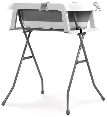 Asalvo LUIGI Bañera Plegable Bebé y Recién Nacido para Ducha, Baño Portátil para Niños, Diseño innovador, Con patas y reductor, Blanco