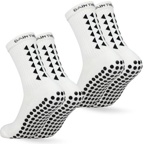 Gain The Edge Youth Soccer Socks with Grip for Boys & Girls – Non Slip Football Socks for Kids with Cushioned Support – Anti Blister Sports for Running, Baseball, Training – 2pc Set - Small - White
