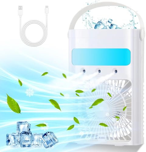 Mini climatiseur mobile - 700 ml - Refroidisseur d'air par évaporation - Avec 3 vitesses - Ventilateur avec 7 lumières LED - Pour la maison/le bureau