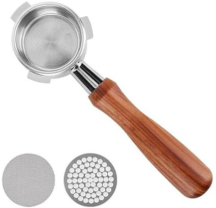 Portafiltro sin fondo de 51 mm con pantalla de disco compatible con DeLonghi EC680/EC685/EC785/EC820/EC850/EC860 Smeg, portafiltro de 51 mm con cesta de filtro de acero inoxidable y mango de madera