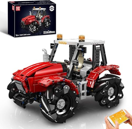 Mould King 18037 Wheeled Tractor Building Block Kits, 360° Fully Movable Red Farm Tractor with Remote Control, Gift for Age 14+/Adult Collections Enthusiasts (1392+ PCS)