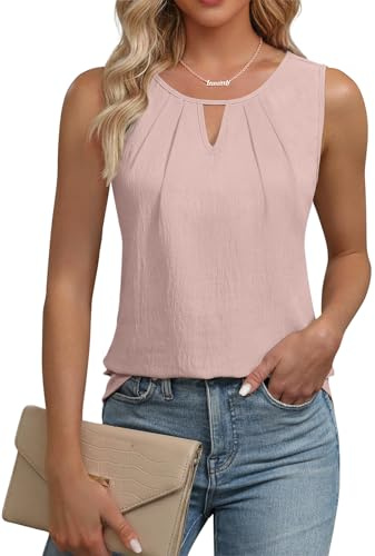 Cuptacc Topp Dam Ärmlös Blus Elegant V-ringning Toppar Sommar, Ljusrosa, L