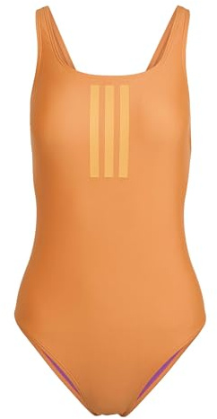 adidas Donna 3 Stripes V-Back Swimsuit, Pure Orange/Pure Tangerine, 30