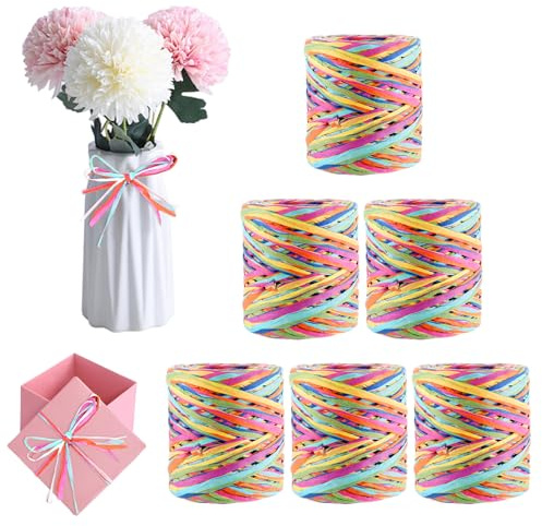 LOLYSIC 6 Rollen Bast Band Geschenkband, Mattes Papierband Mehrfarbig Umweltschutz, Craft Verpackung Papier Bindfäden für Hochzeit Dekoration, Geschenk Verpacken, Weihnachten, Geburtstag, Party(80m)