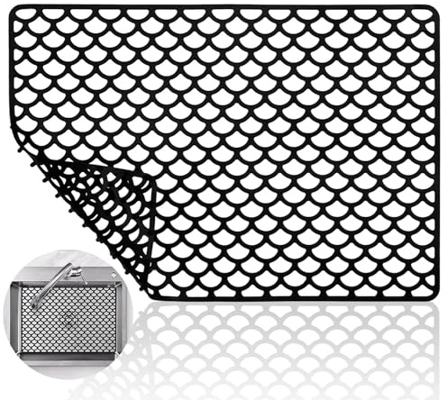 HECHKJ Spülbeckenmatte, 45,5 × 31,5 cm Spülbecken Schutzmatte, Silikon Spülbeckeneinlage Silikon, Schwarz Spülmatte für Spülbecken, mit Rutschfesten Standfüßen, für Geschirrspülen, Wärmeisolierung