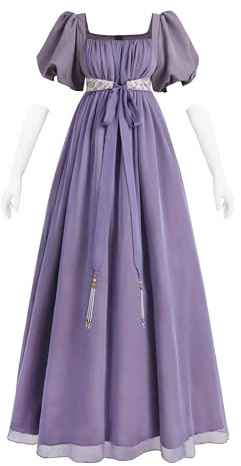 FCCAM Regency Robe pour femme - Taille empire et manches bouffantes - Robe victorienne Jane Austen - Robe de bal et de soirée - Violet, Violet, S
