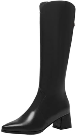 XINXINIO Stivali lunghi da donna con tacco a blocco, tacco e pizzo da 5 cm, altezza gambale 36 cm, chiusura lampo laterale, Nero , 37 EU