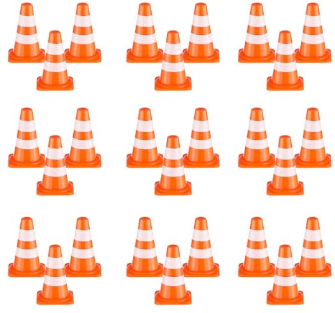 BESTonZON 35pcs Miniature Plastic Traffic Cones for Boy Girl's Road Safety Cognitive Toy Mini Construction Cones and Signs for Pretend Play at Home School