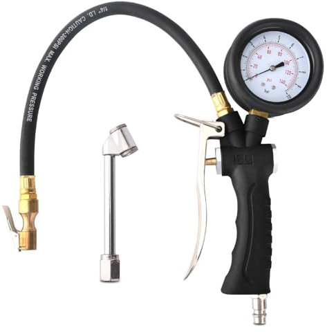 Manómetro de neumáticos profesional, inflador de aire, medidor de presión de neumáticos, con manómetro giratorio de 360°, para coche, motocicleta, bicicleta, turismo, camión (Negro, 10 bar)