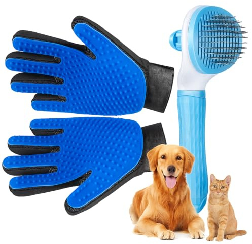 Fletxa & co 2 Guantes Quitapelos para Mascotas + Cepillo Extra – para Perros y Gatos, Manopla para Pelo Suelto Pack de Guantes quitapelos y Cepillo Incluido