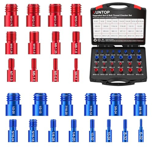 XUNTOP Set Misuratore Filettature Dadi e Bulloni 26 Pezzi Calibri (14 Pollici+ 12 Metrici) Controllo Filettatura Dadi e Bulloni a Doppio Colore Per Meccanici Tecnici Officina Garage e Fai Da Te