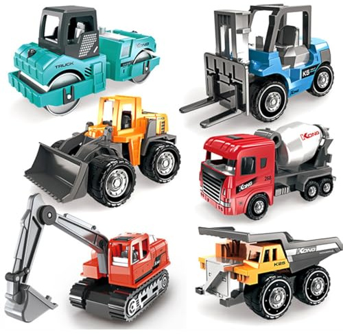 YskerrigToy Camion di Costruzione Set, Macchinine Giocattolo, 6 Pezzi Modellini Auto Veicoli, Kit di Modellismo Camion, Giocattolo Colorato Natale Regalo