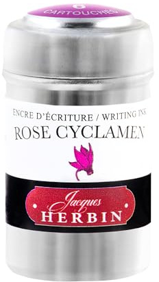 Jacques Herbin 20166T - A box of 6 ink cartridges for fountain pens and rollerball pens (packaging-free product - zero-waste goal), Rose Cyclamen colour