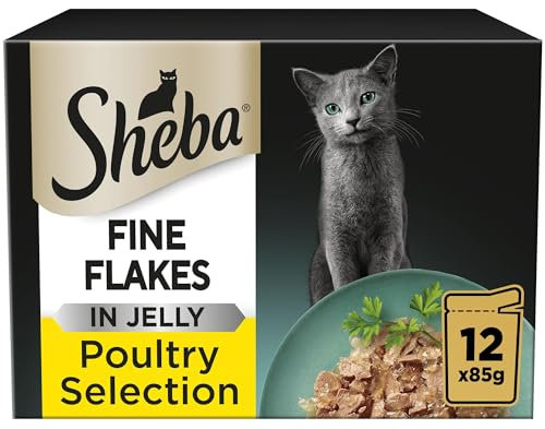 Sheba Fine Flakes Wet Cat Food with Poultry in Jelly 85 g (Pack of 12)