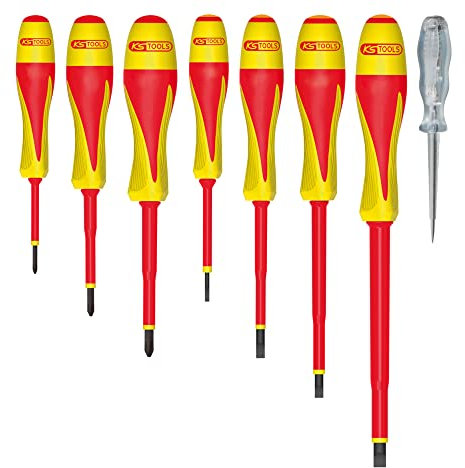 KS Tools - 922.6218 - Jeu de 7 tournevis bi-matière isolés 1000V Fente -PH et tournevis testeur LED - Résistants aux produits chimiques - outillage electricien