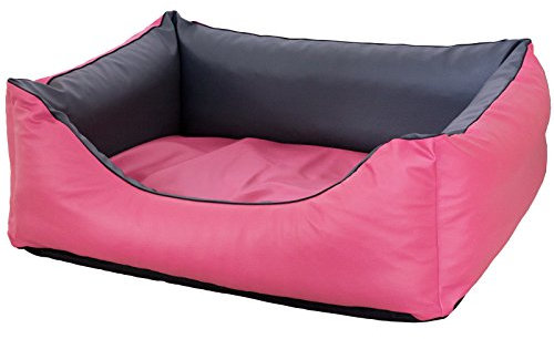 CopcoPet Hundebett Rocco Orthopädisch Rosa/Grau 100 x 80 cm – Wendebett aus pflegeleichtem Kunstleder – Waschbar, bequem & gelenkschonend – Mit erhöhtem Rand – Für mittelgroße Hunde, formstabil