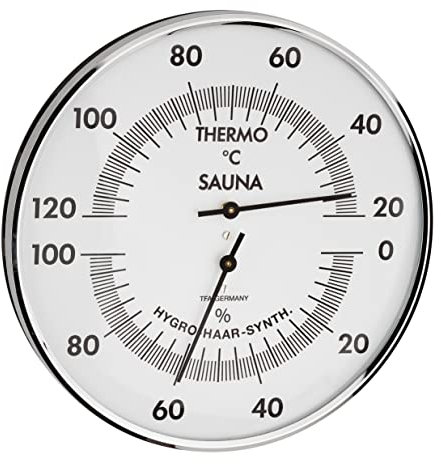 TFA Dostmann Analoges Sauna-Thermo-Hygrometer, 40.1032, Messung der Temperatur/Luftfeuchtigkeit, präzises Haar-Synthetik-Werk