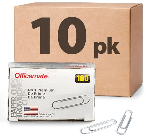Officemate Premium #1 Paper Clips, 1,000 Paper Clips (10 Boxes of 100 Each) (99916) , Silver