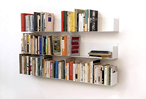 TEEbooks - 6 Estantes de Pared para Libros 60 cm | Estantería Invisible y Minimalista | Librería Flotante | Blanco | Made in Italy | Acero de Calidad | Fácil Fijación