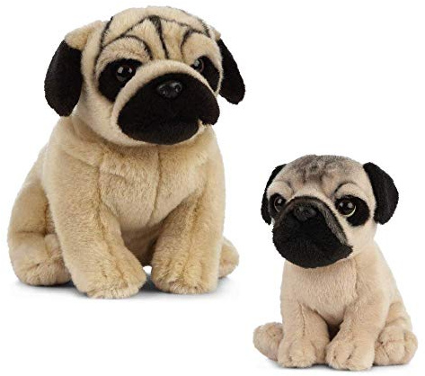 Living Nature Soft Toy Gift Bundle - Plush Pug Dog (20cm) & Puppy (16cm, Brown