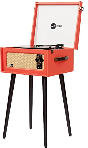 Arkrocket 3-Speed Bluetooth Record Player Retro Turntable with Built-in Speakers Rocket Moving Magnet Cartridges and Removable Legs (Orange)