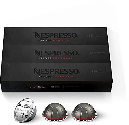 Nespresso Cápsulas Vertuo, Fortado Decaffeinato, Gran Lungo, 30 cápsulas de café, prepara 5 onzas.