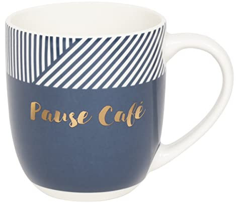 DRAEGER PARIS 1886 - Mug en Céramique Bleu Pause Café - Cadeau Humour 320 ml - Coffret Cadeau Élégant - Idée Cadeau Amitié, Anniversaire, Collègue - Design Chic & Tendance, Message Or à Chaud