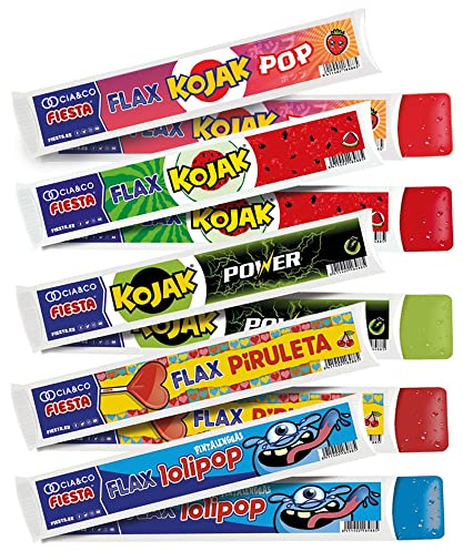 20 Flashes Fiesta Surtido (20 x 65 ml) · Polos Flash para Congelar · Piruleta, Kojak Pop Fresa, Chupa Chups Kojak Sandía, Energy y Lolipop · Sin Gluten y Veganos · Selección Cia&Co