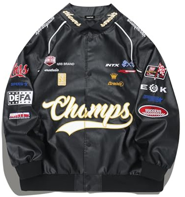Vamtac Chaqueta de béisbol universitaria para hombre, abrigos bomber, chaquetas de piel de algodón con bolsillo, 19-negro, talla S
