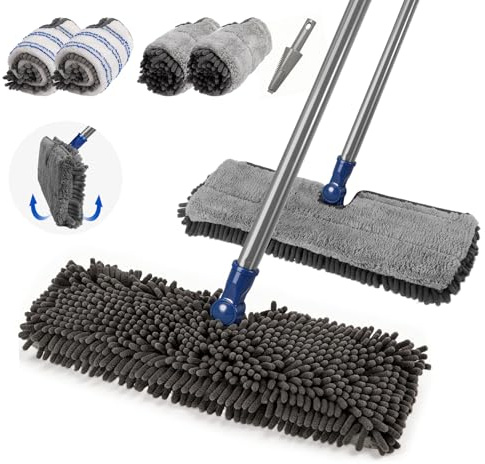 Masthome 2-Sided Microfiber Mop,Flip Flat Mop with Hair Scraper