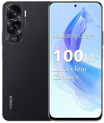 HONOR 90 Lite Smartphone 5G 8GB 256GB, 100MP Appareil Photo Principal, 6.7 LTPS LCD, 4500mAh Batterie, Android 13, Dual Sim, NFC, Noir