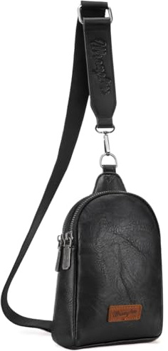 Wrangler Small Sling Bag for Women, Leather Crossbody Bags Cross Body Purse Fanny Packs with Adjustable Strap, WG-HB-87-210-BK